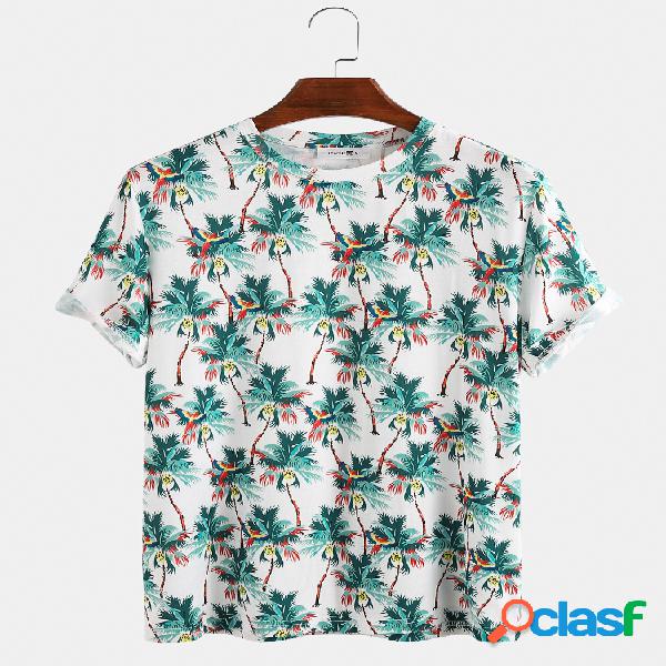 Mens Designer Tropical Planta Coco Árvore Impresso T-shirt