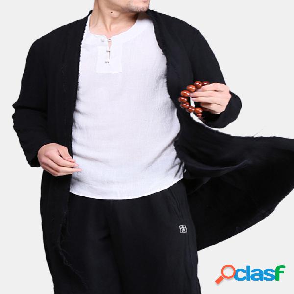 Mens Estilo Chinês Mid-long Trench Coats Primavera Outono