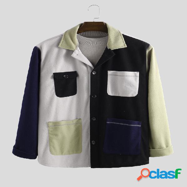 Mens Fashion Multi Color Pockets Patchwork Manga comprida