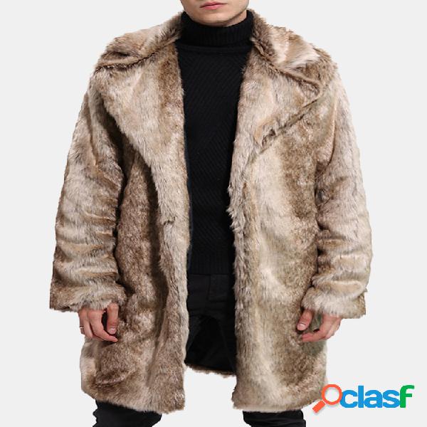 Mens Faux Fur Slim Fit Trench Coat Inverno Quente Mid Long