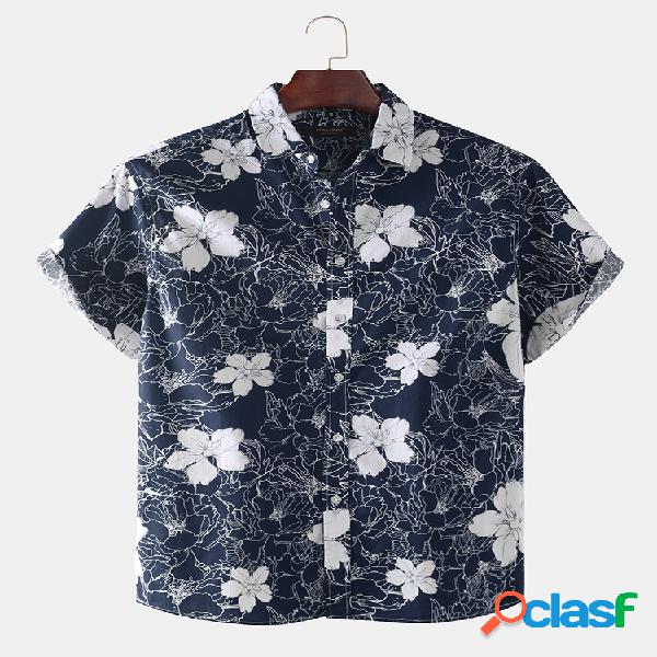 Mens Floral Design Moda impresso manga curta camisas soltas