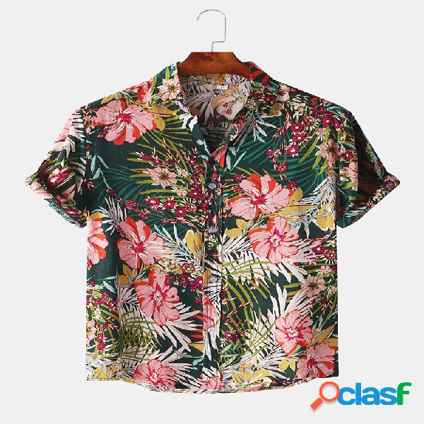 Mens Floral Óleo Printting Camisas de manga curta