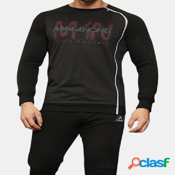 Mens Forro de Lã Com Zíper Lateral Design Impressão de