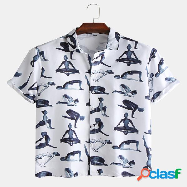 Mens Funny Yogi Yoga Impresso manga curta solta Camisa