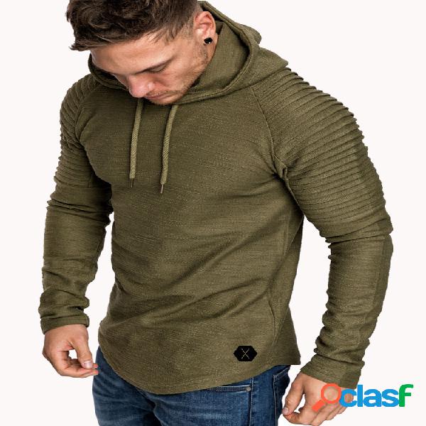 Mens Hem irregular com capuz listrado dobra Raglan manga