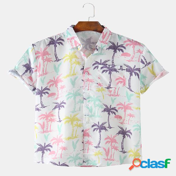 Mens Holiday Praia Coco Tree Camisas de manga curta