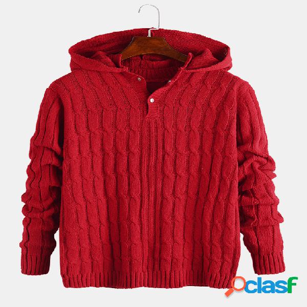 Mens Knit Lines Solid Color Comfy Soft Camisolas com capuz