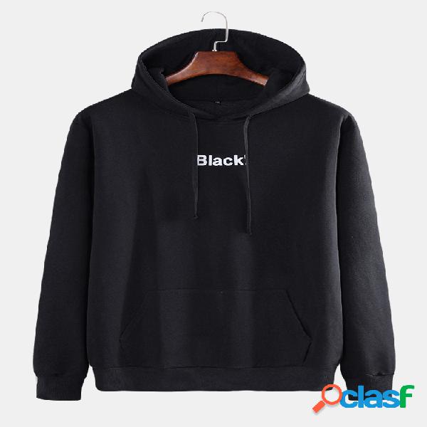 Mens Letter Print Plain manga comprida Hood Sweatshirts