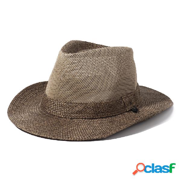 Mens Linho Sunshade Respirável UV Proteção Larga Brim