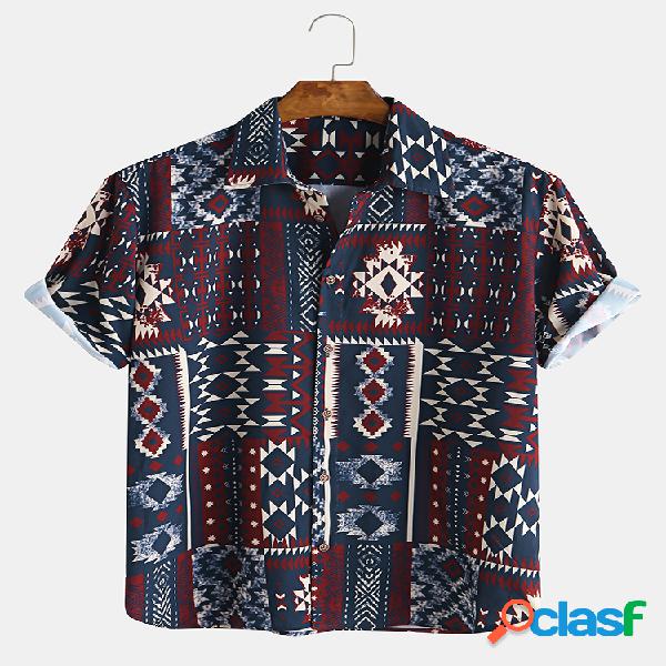 Mens Mixed Geometric Padrão manga curta impressa Camisa