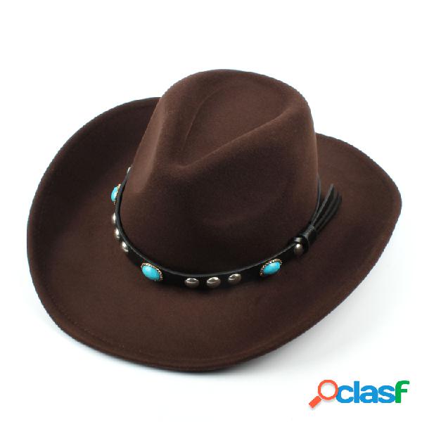 Mens Mulheres De Lã Ocidental Cowboy Chapéu Vintage Wide