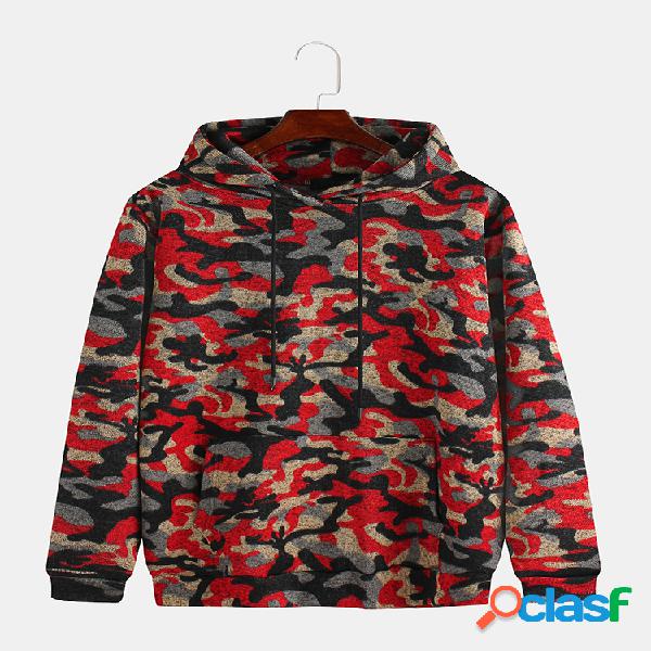 Mens Multi Color Camuflagem Impresso Muff Pocket Hoodies com