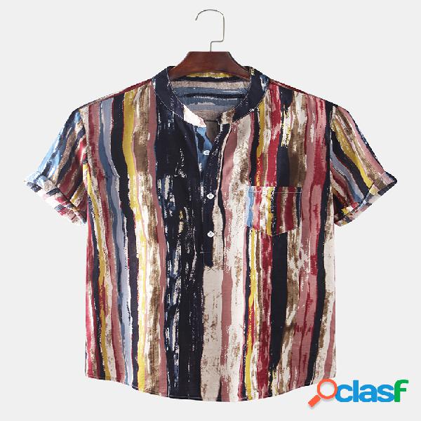 Mens Multi Color Graffiti Chest Pocket Round Hem Respirável