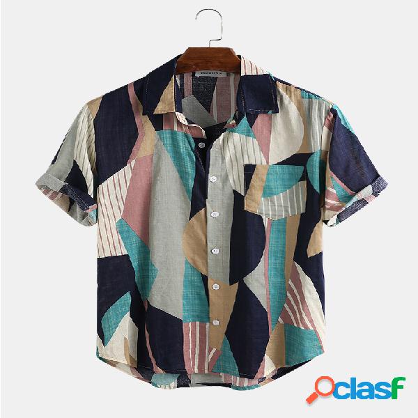 Mens Multi Colorblock Chest Pocket Casual Camisas de manga
