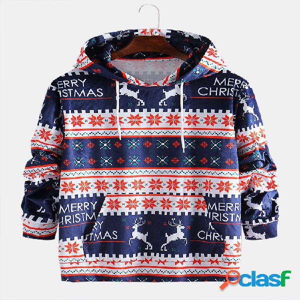 Mens Natal impressão Hoodies manga comprida camisolas com