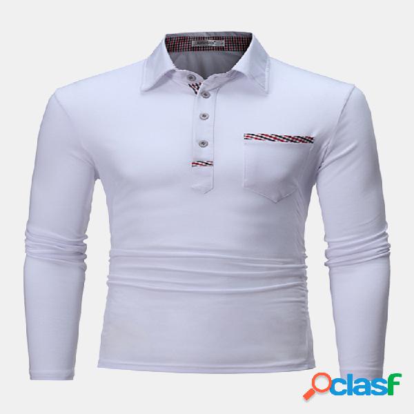 Mens Outono Breve Estilo Golfe Cor Sólida Camisa Colar