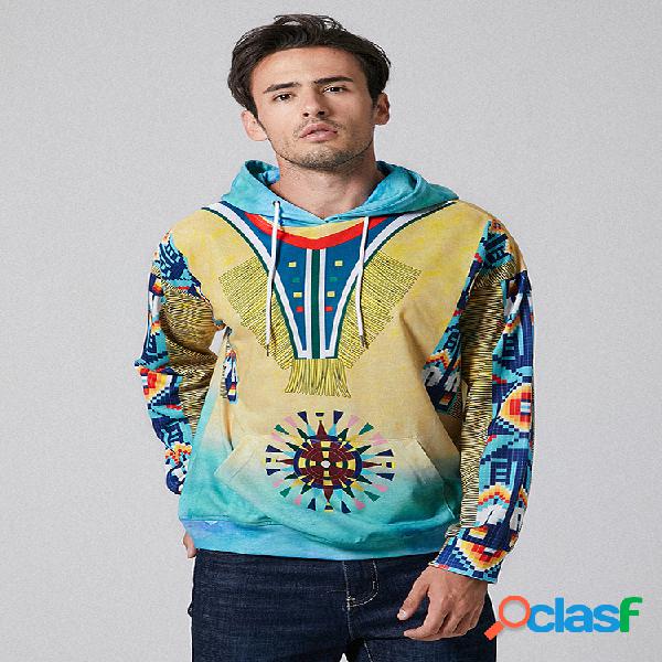 Mens Outono Comfortabel Soft National Style Printing Hoodie