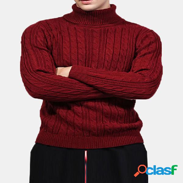 Mens Outono Inverno Grosso Jacquard Cor sólida Gola alta