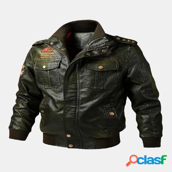 Mens PU Leather Fashion Manga comprida Motocicleta Casacos