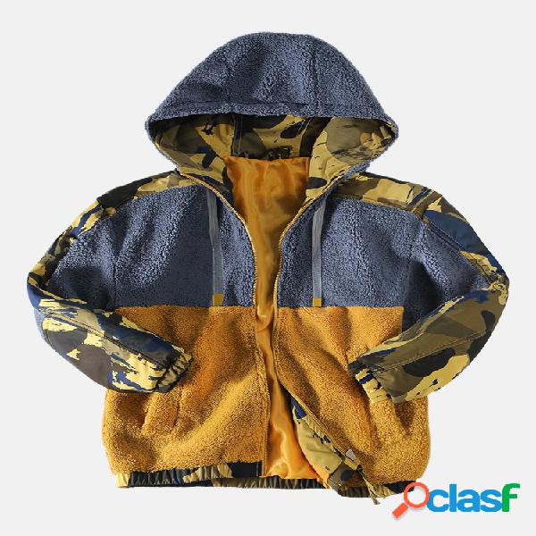 Mens Patchwork Coral Fleece Mix Gradient Windproof Zipper