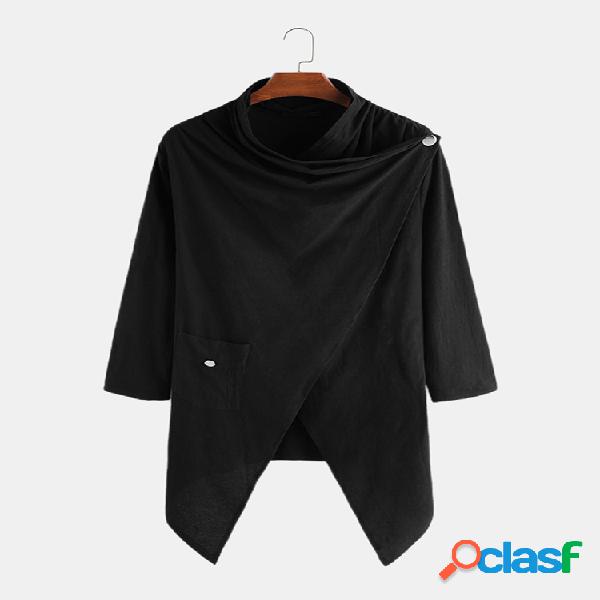 Mens Plain 100% Algodão Irregular Blusa Xale Collar Long