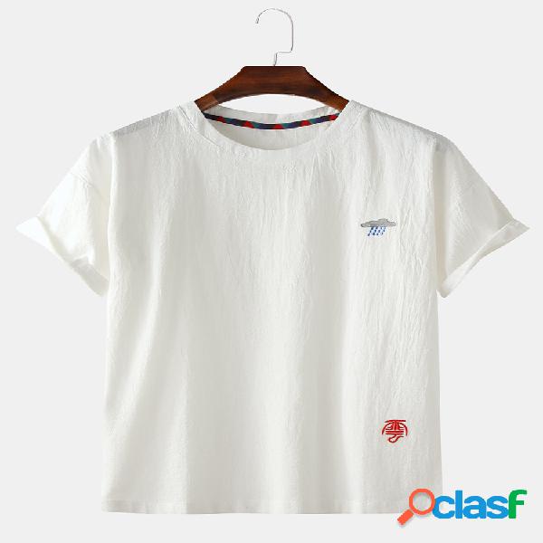 Mens Plain Little Cloud Cartoon Bordado O-Neck Camisetas