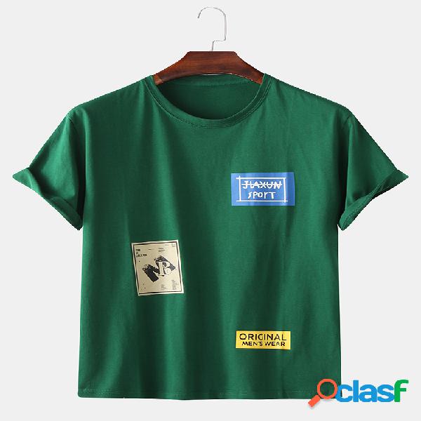 Mens Plain Little Tag Print O-pescoço Camisetas