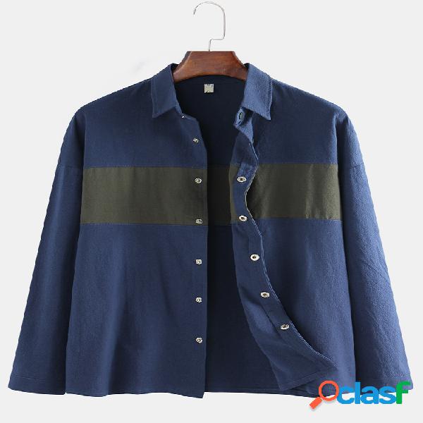 Mens Plain Patchwork Contraste Cor manga comprida Camisas