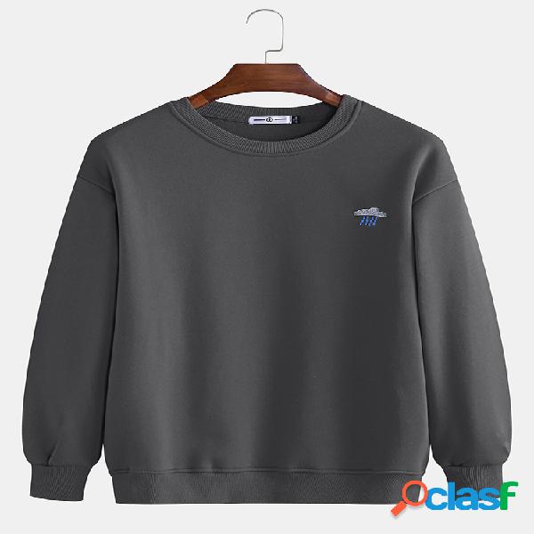 Mens Plain Solid Color Little Cloud Print Moletons
