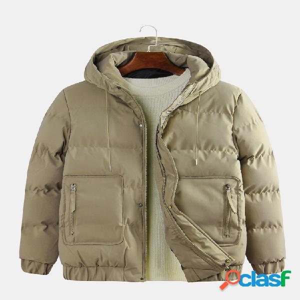 Mens Plain Solid Color Thicken Plush Casacos com capuz