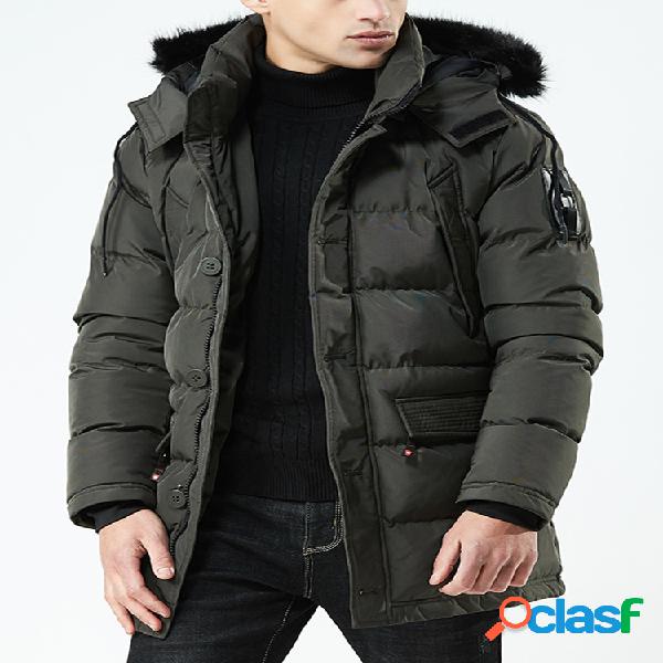 Mens Plain engrossar meados longo casaco com capuz Puffer