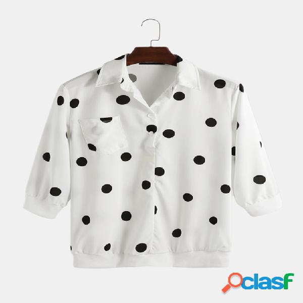 Mens Polka Dot Printing 3/4 Sleeve Designer Shirts