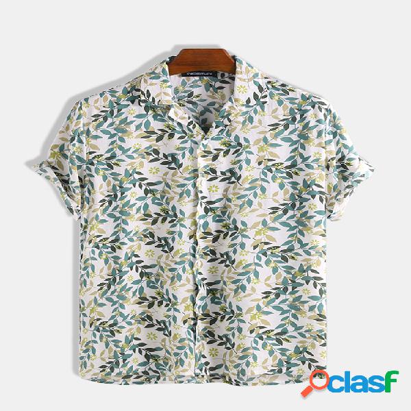 Mens Smooth & Hawaiian Floral Impresso Floral manga curta