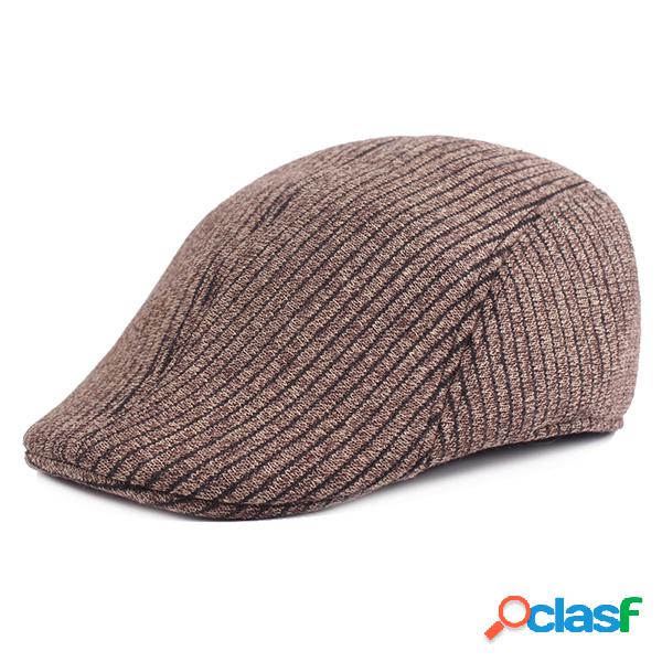 Mens Solid Color Stripe Cotton Beret Caps ajustável ao ar