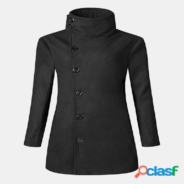 Mens Solid Slim Fit Double-breasted Turn-down Collar Trench