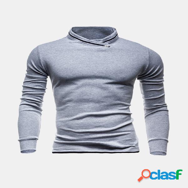 Mens Solid Stand Collar Manga comprida Slim Fit Casual