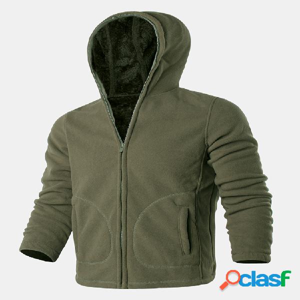 Mens Solid Warm Hooded Long Sleeve Sport Jacket