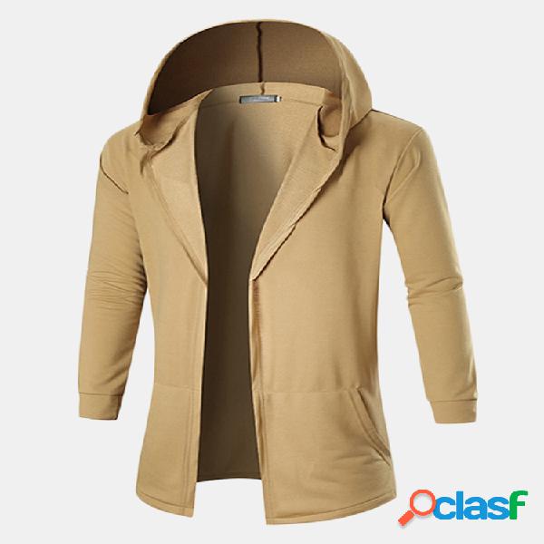 Mens Spring Fall Cor sólida Slim Fit Casual Hooded