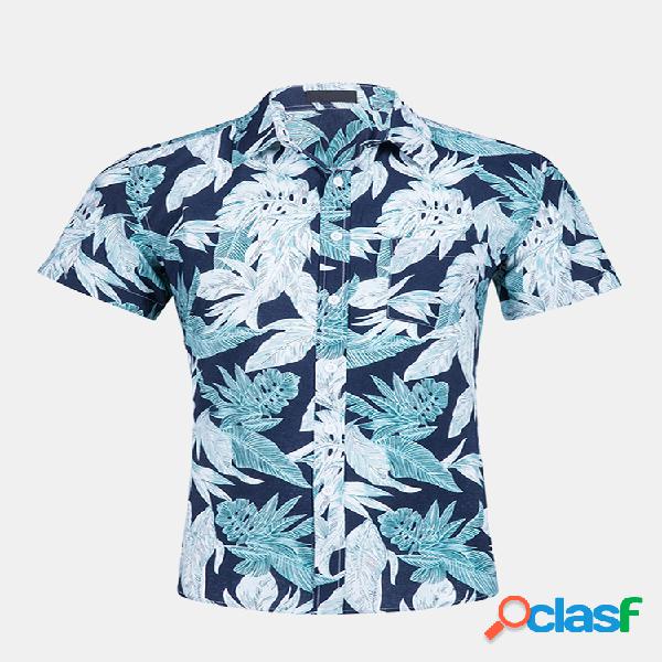 Mens Summer Palms Havaiano Camisa Impressão manga curta