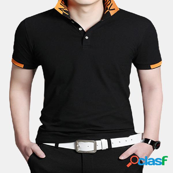 Mens Summer Printed Collar Manga curta Slim Fit Respirável