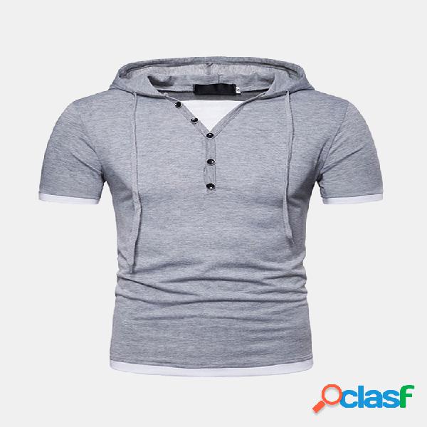 Mens Summer Solid Color Slim Fit Botões Camisas com capuz