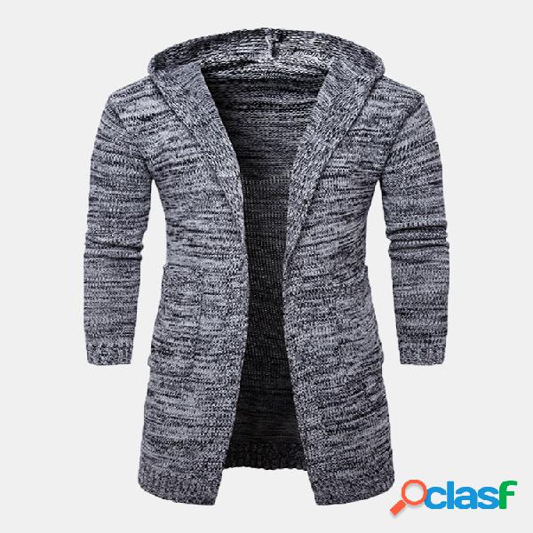 Mens Sweater Cardigan grosso quente Mid-long manga comprida