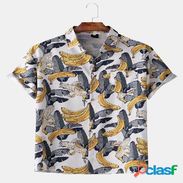 Mens Tropical Fruit Banana Impresso manga curta Camisa