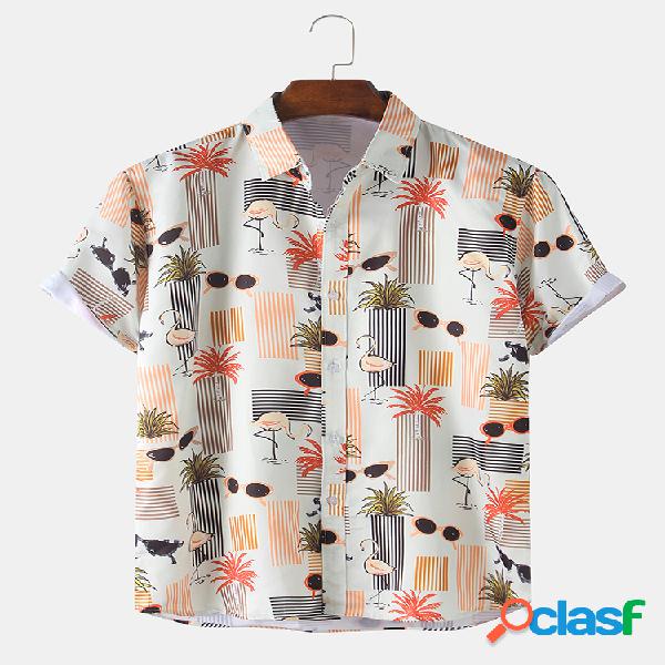 Mens Tropical Print Casual Férias Havaiano Camisa