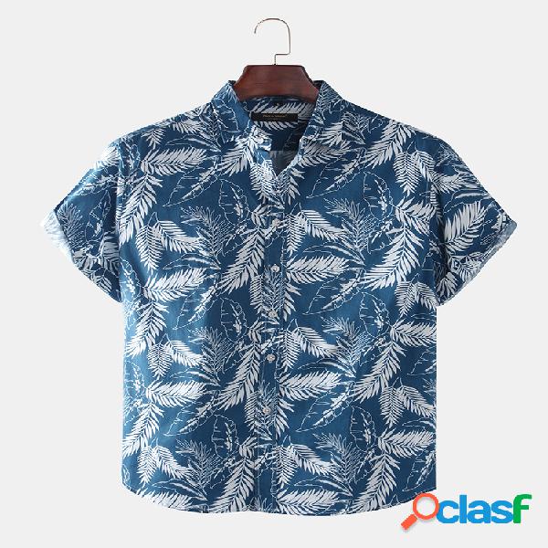 Mens Vacation Style Tropical Folha Imprimir camisas de manga