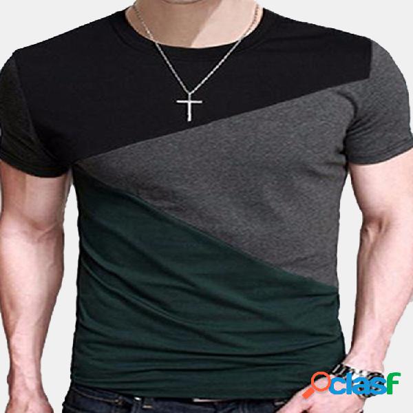 Mens Verão Respirável Costura Cor Patchwork Slim Fit