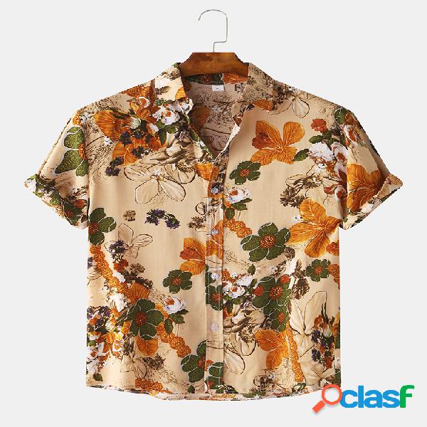 Mens Vintage Floral Óleo Imprimindo camisas de manga curta