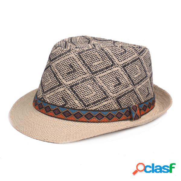Mens Vintage Lattice Cap Jazz Bucket Hat Praia Cap Viagem