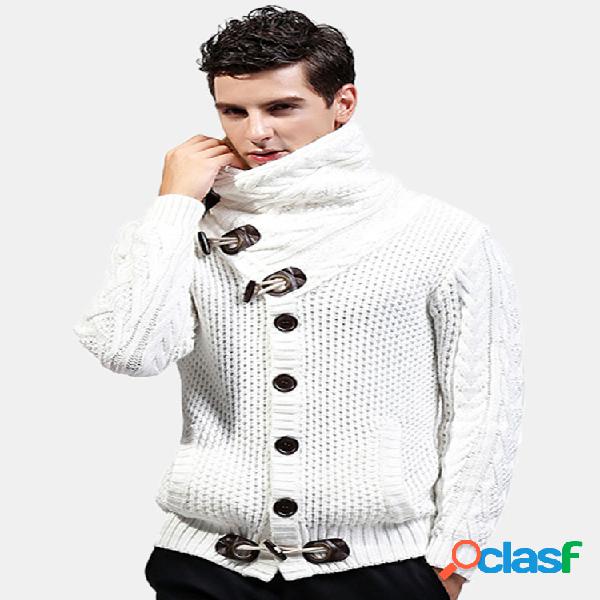 Mens Wool Thicken Warm Sweater Horns Buckle Button Design