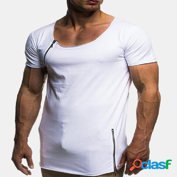 Mens Zipper respirável Design Cor sólida Basic Casual